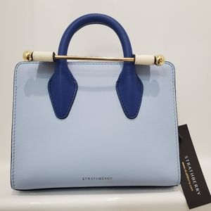 Strathberry minitote bag tricolor blue white